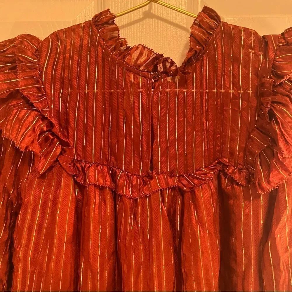 Marie Oliver Metallic Rust Ruffle Blouse - Picture 5 of 6